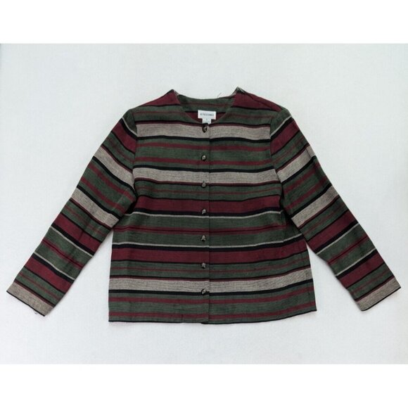 Alfred Dunner Women's Blazer Suit Jacket Size 16 Textured Red Green Stripe - Picture 2 of 12